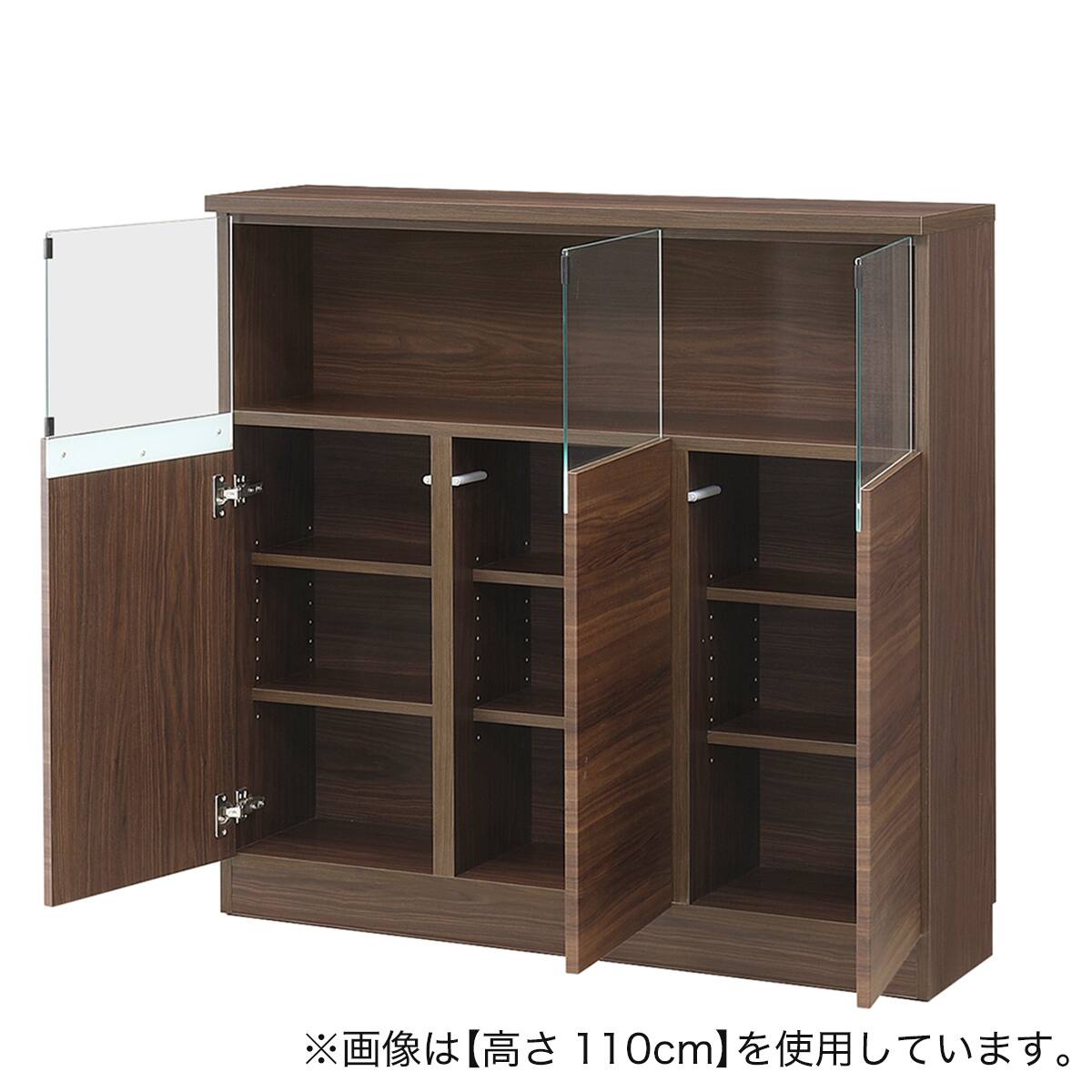 高さオーダー】ディスプレイ収納 照明付き 扉 (幅116.5×高さ107cm 木目