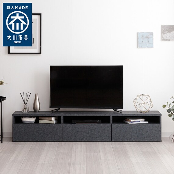 日本製 組立不要 完成品 テレビボード (幅180cm グレー) 1枚目画像