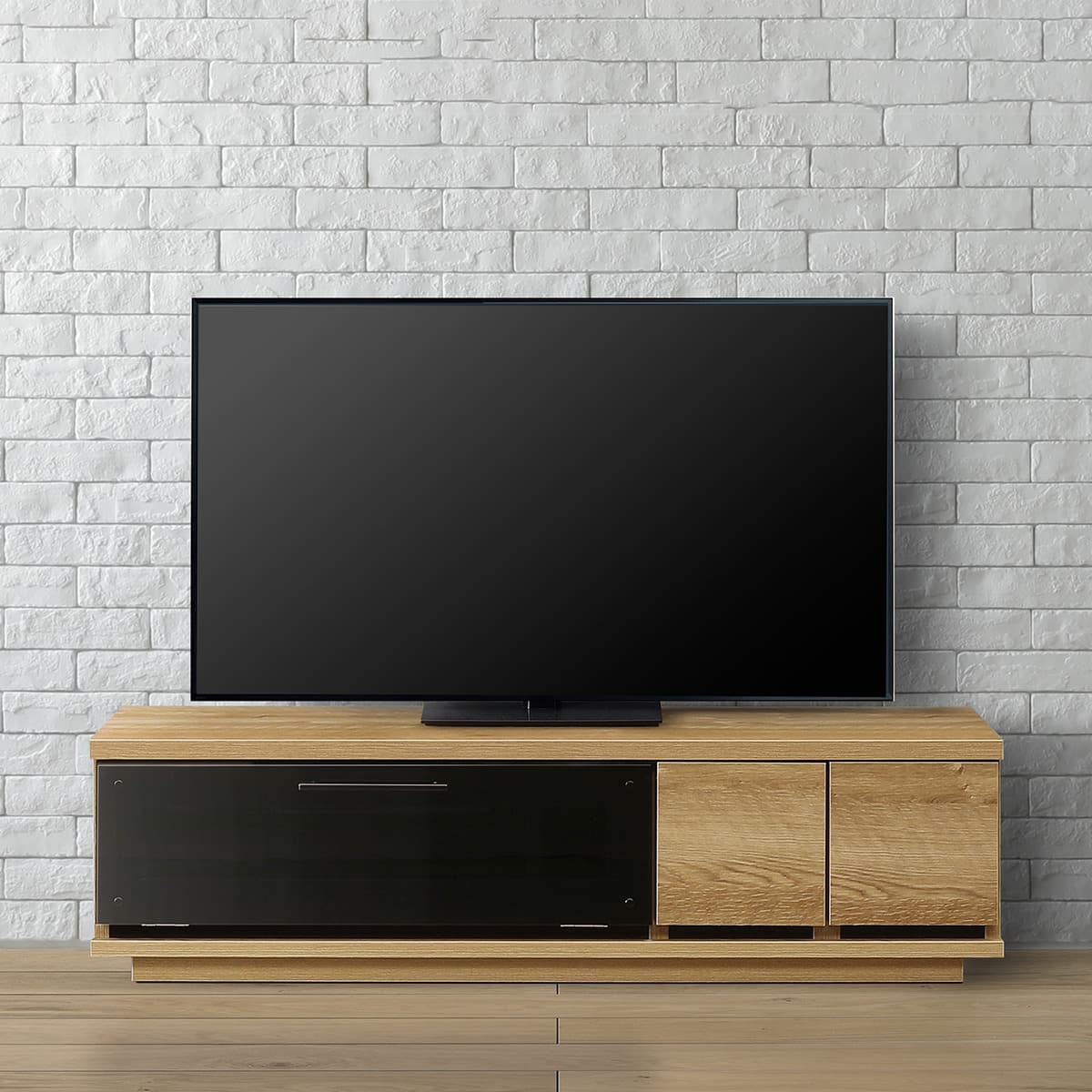 本格木目と黒の高級国産テレビボード (リカリス 幅120cm グレー