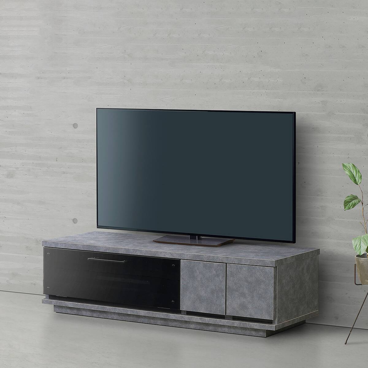 本格木目と黒の高級国産テレビボード (リカリス 幅120cm グレー