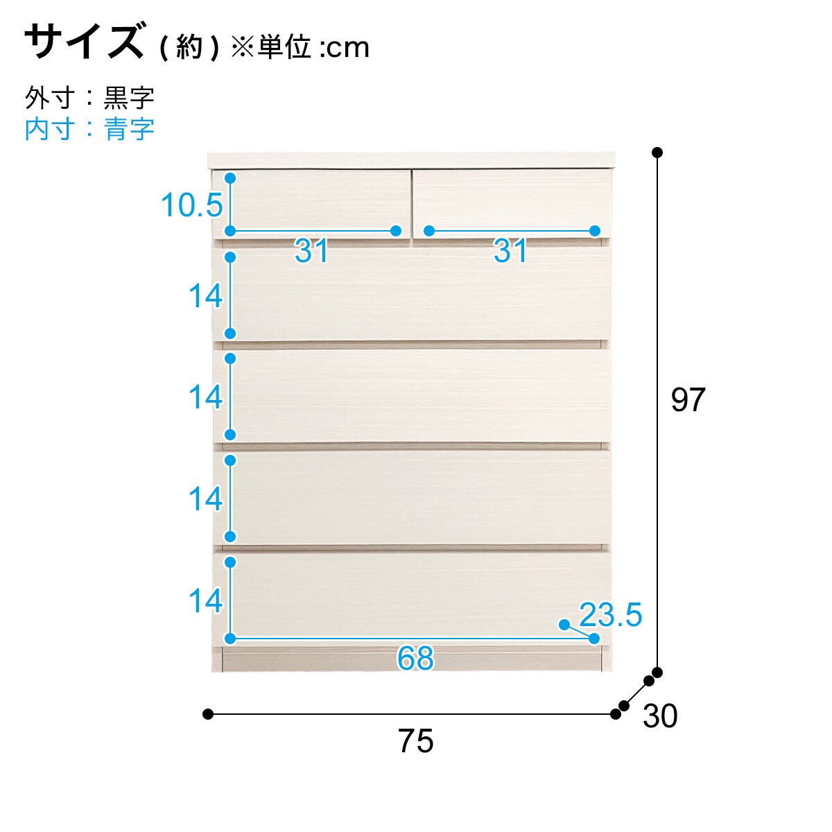 【掲載終了予定最終値下げ】ニトリ　ホワイトチェスト キャセイ5段 8811440_shohin_01.jpg
