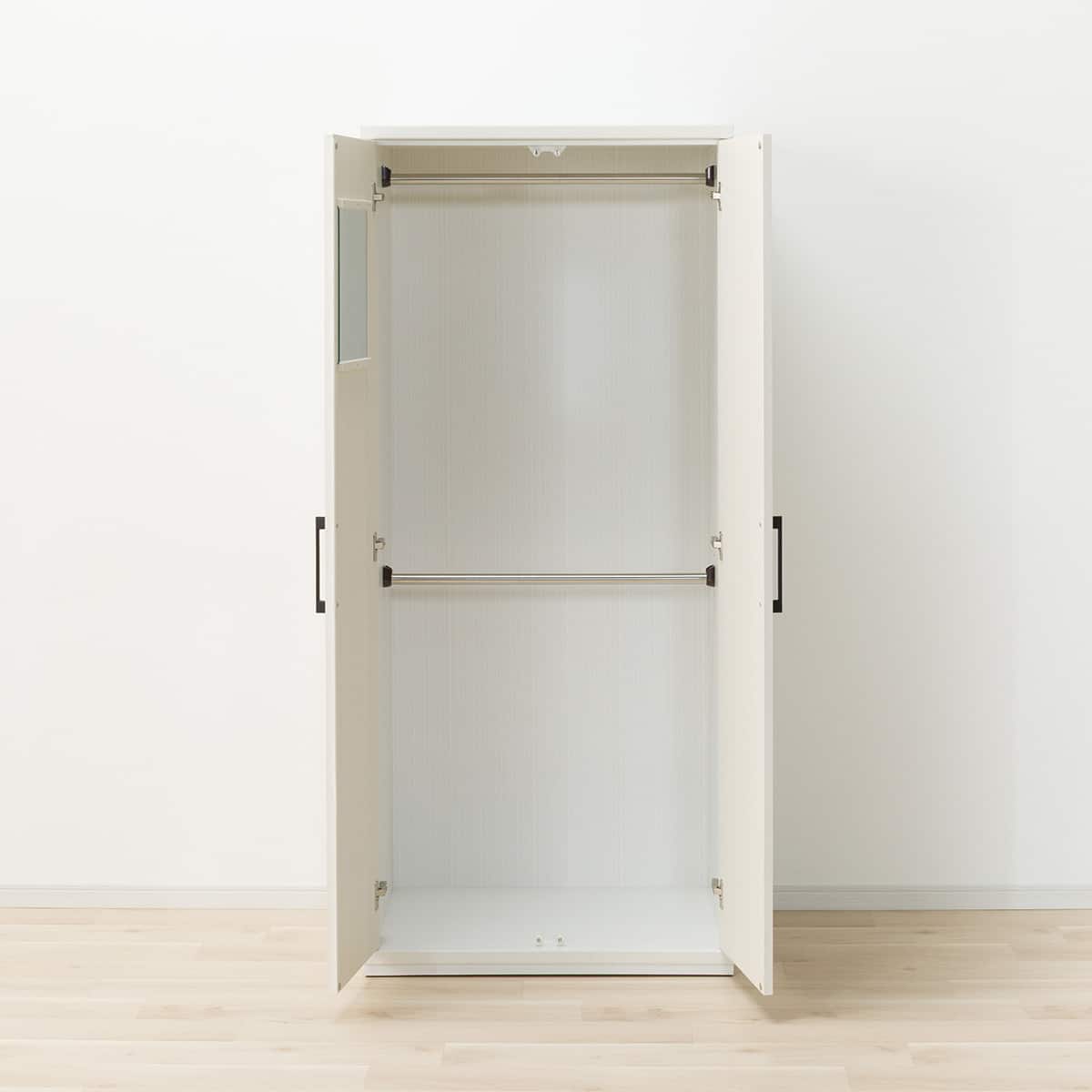 【未使用品】ニトリ ワードローブ KO402 80WR LBR 2段吊り ミラー付き 幅80cm BA17 ニトリ（NITORI） 木目が美しいワードローブ(KO402 80WR LBR
