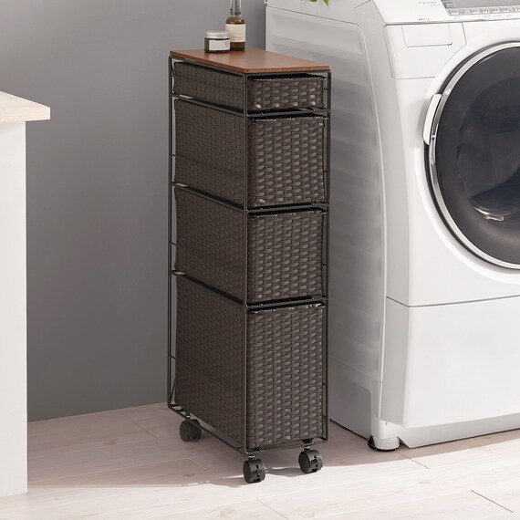 ラタン調すき間ランドリー収納 (幅20cm ダークブラウン) 1枚目画像