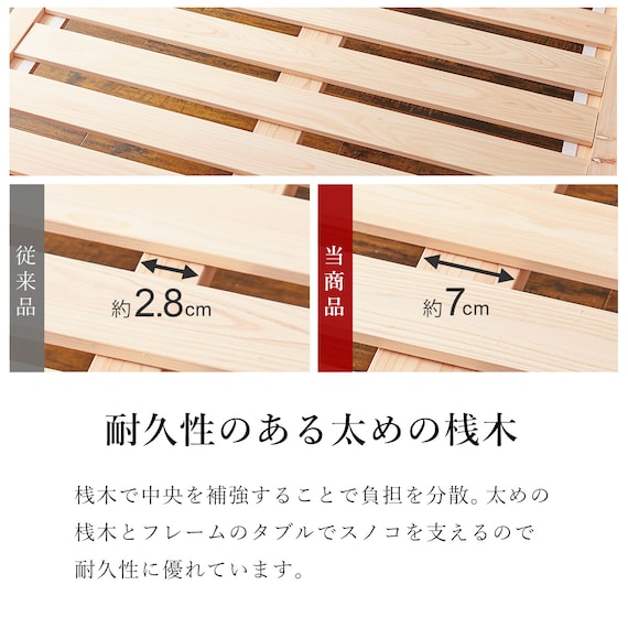 総ヒノキ 頑丈ロング天然い草ベッド (シングル GR) 17枚目画像