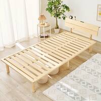 シングル棚付き 頑丈ロングすのこベッド (NA)