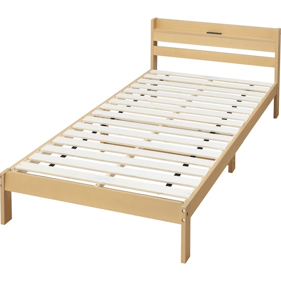 シングルベッドフレーム(WD101 SL 棚・コンセント付き LBR) 5枚目画像