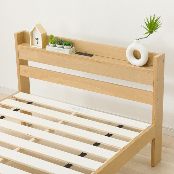 シングルベッドフレーム(WD101 SL 棚・コンセント付き LBR) 8枚目画像