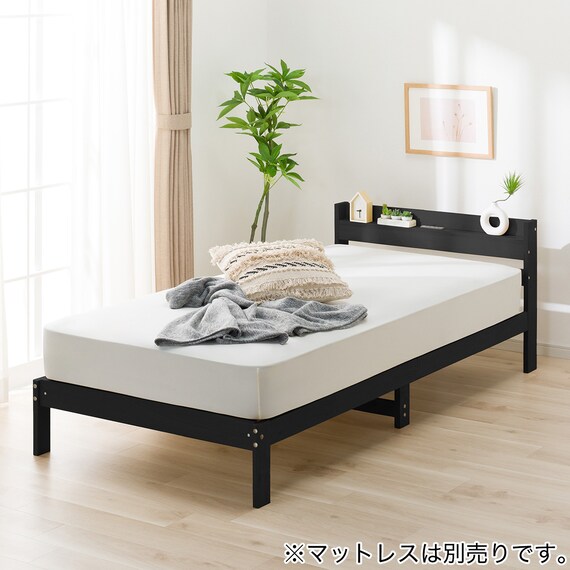 すのこベッドフレーム シングル (WD101 SL 棚・コンセント付き BK) 1枚目画像