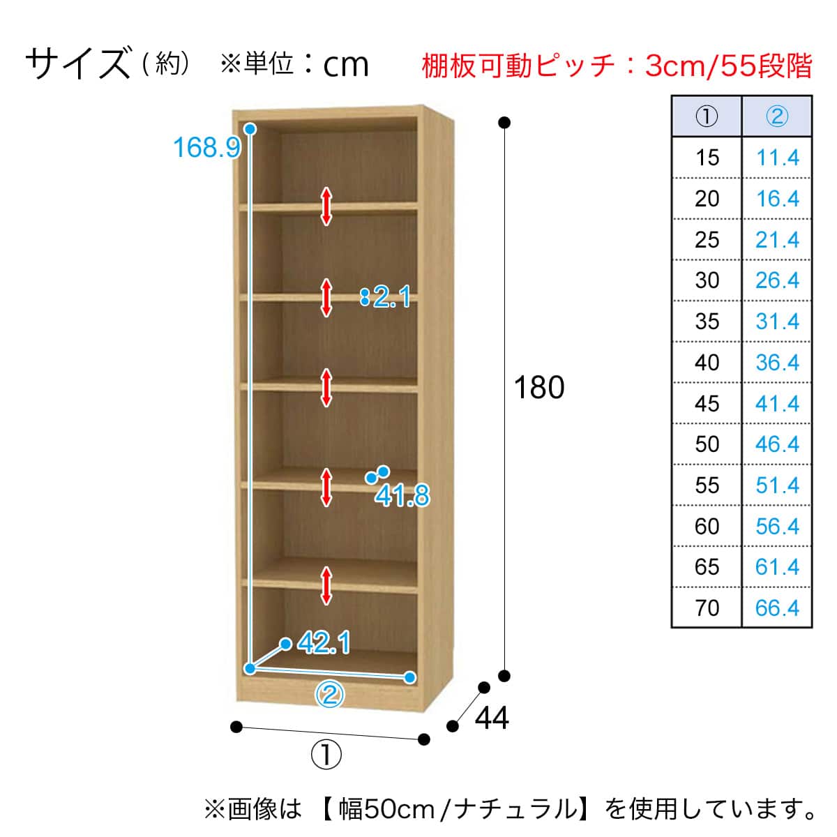 セミオーダーラック強化棚 奥行44cm (幅65×高さ180cm MB) | ニトリ