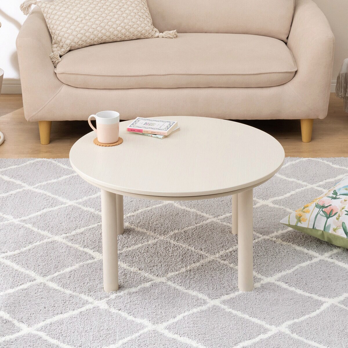 円形リビングこたつ + 掛布団セット (GC03R 70 WW/RB2510 円形 MO