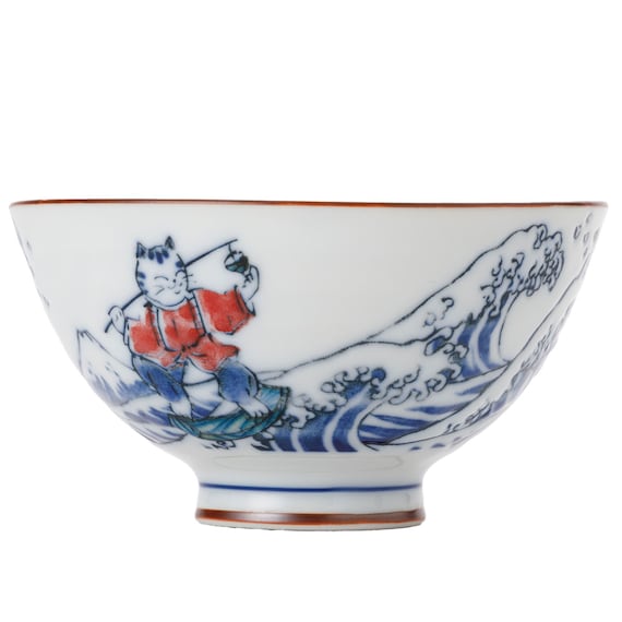 飯椀(波乗り 唐子猫 中 cDI23) 2枚目画像