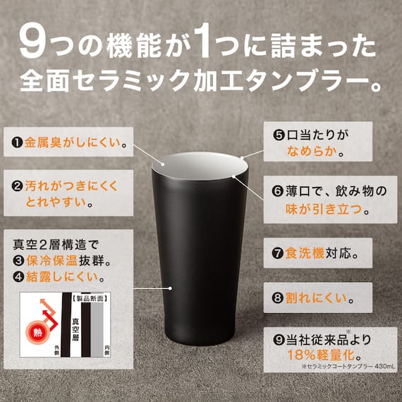 セラミックコートタンブラー ブラック 350ml (VS24) 3枚目画像