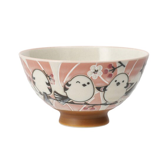 飯椀(シマエナガ 中 ローズ DI602) 2枚目画像