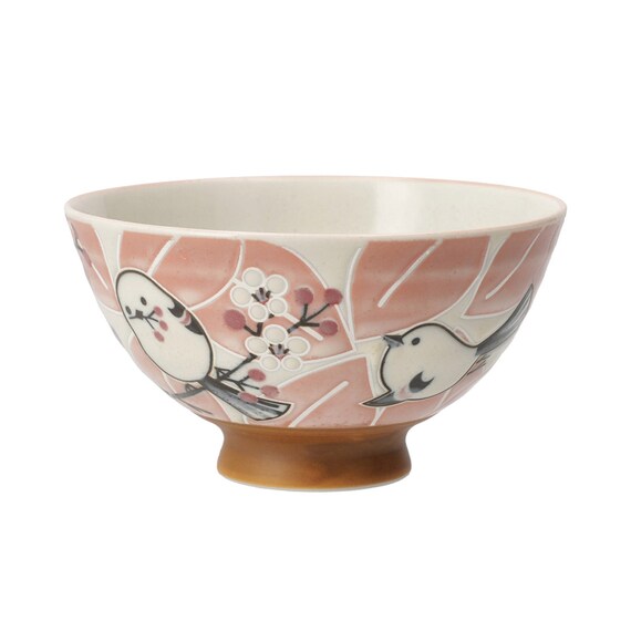 飯椀(シマエナガ 中 ローズ DI602) 3枚目画像