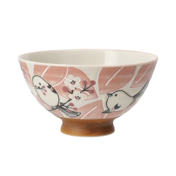 飯椀(シマエナガ 中 ローズ DI602) 3枚目画像