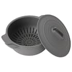 レンジ・オーブン 蒸し料理もできる 1台5役シリコーン 土鍋風ポット ザル付き (食洗機対応) 1枚目画像