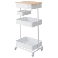 【デスク周り収納】スチールワゴントロリレギュラー　蓋トレー付き４点セットWH