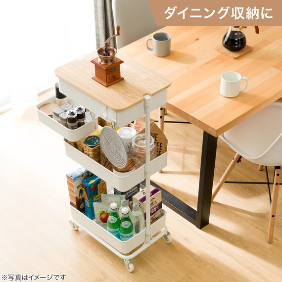【デスク周り収納】スチールワゴントロリレギュラー 蓋トレー付き4点セットWH 6枚目画像