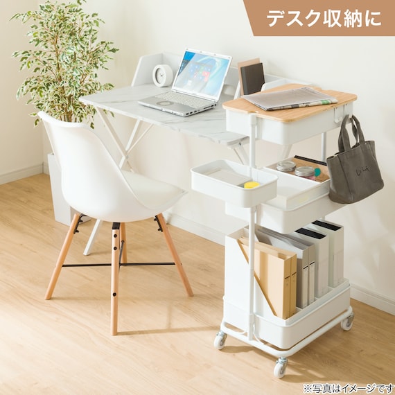 【デスク周り収納】スチールワゴントロリレギュラー 蓋トレー付き4点セットWH 9枚目画像