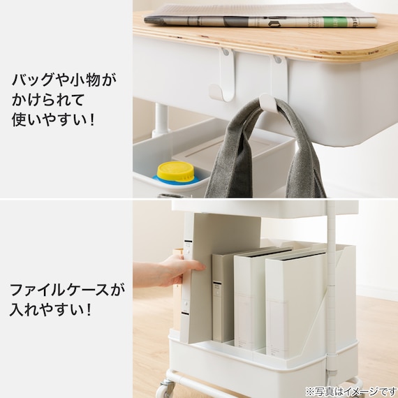 【デスク周り収納】スチールワゴントロリレギュラー 蓋トレー付き4点セットWH 10枚目画像