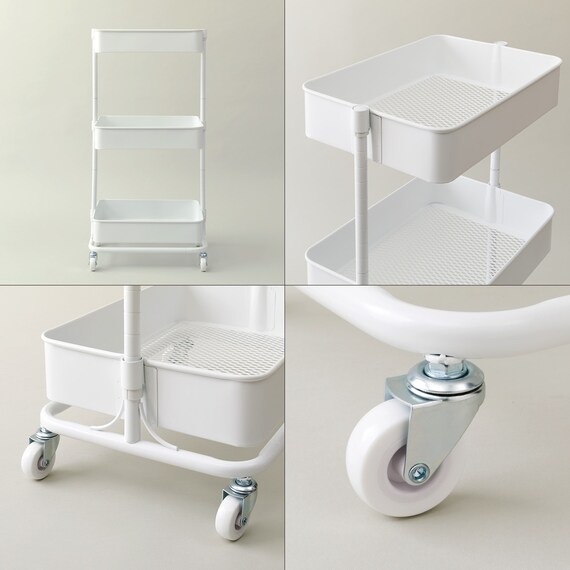 【デスク周り収納】スチールワゴントロリレギュラー 蓋トレー付き4点セットWH 12枚目画像