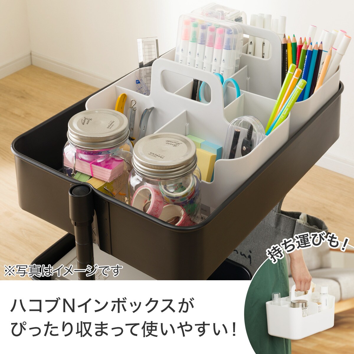 移動に便利なスチールワゴントロリレギュラー ハコブNインボックス 4点