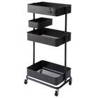 【ランドリー収納】回転バスケット付き トロリレギュラー3点セット ブラック 1枚目画像