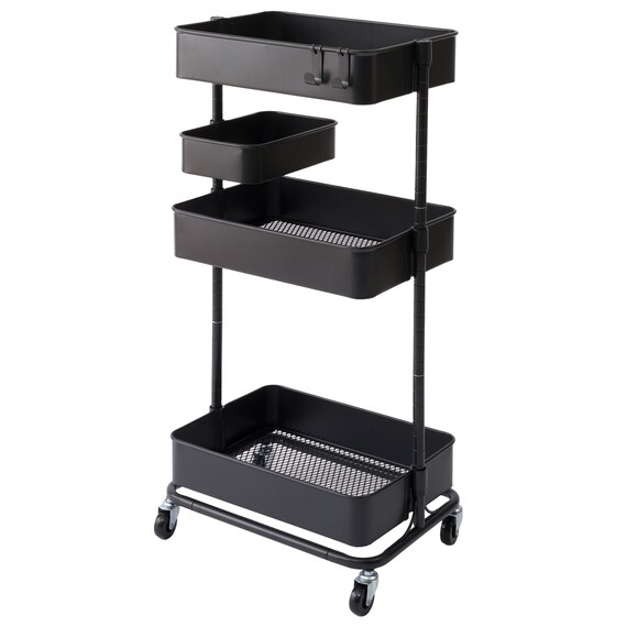 【ランドリー収納】回転バスケット付き トロリレギュラー3点セット ブラック 1枚目画像