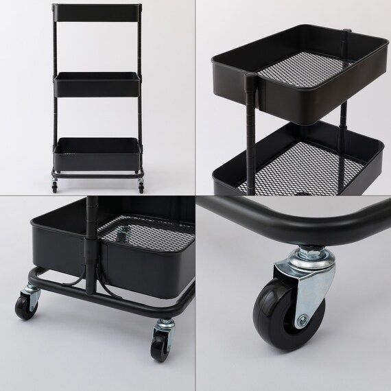 【ランドリー収納】回転バスケット付き トロリレギュラー3点セット ブラック 5枚目画像