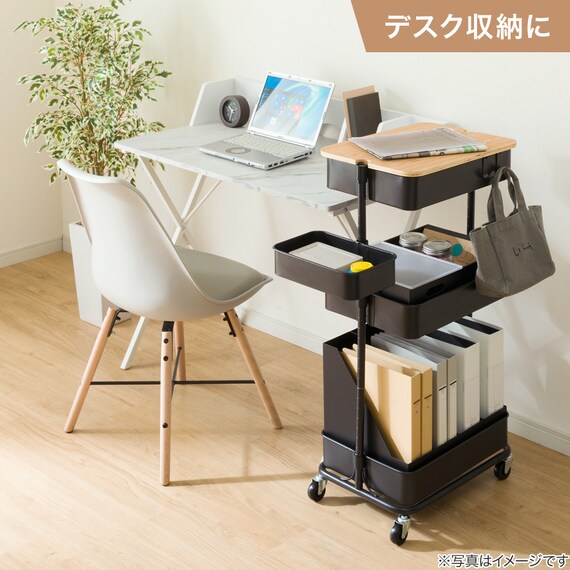 デスク周り収納】スチールワゴントロリレギュラー 蓋トレー付き4点 