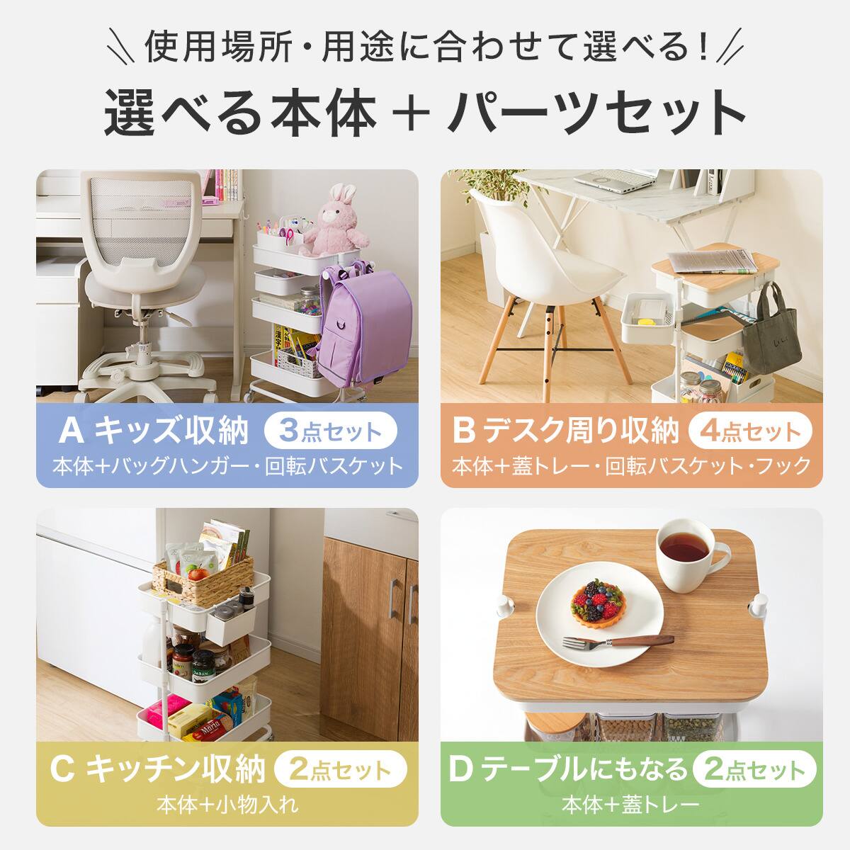 キッチン収納】スチールワゴントロリコンパクト小物入れ2点セット