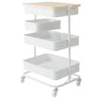 【ぴったり収納】スチールワゴントロリコンパクト 蓋トレー・伸縮整理トレー付き4点セット WH 1枚目画像