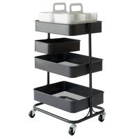 移動に便利なスチールワゴントロリコンパクト ハコブNインボックス　4点セット BK