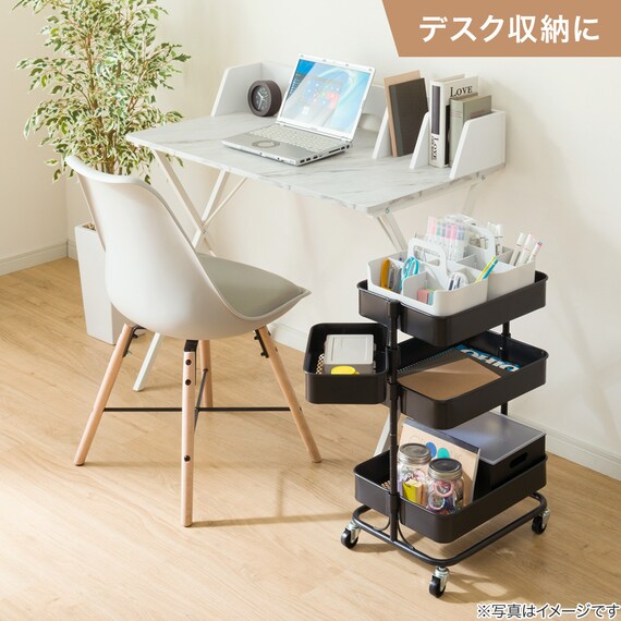 移動に便利なスチールワゴントロリコンパクト ハコブNインボックス 4点セット BK 4枚目画像