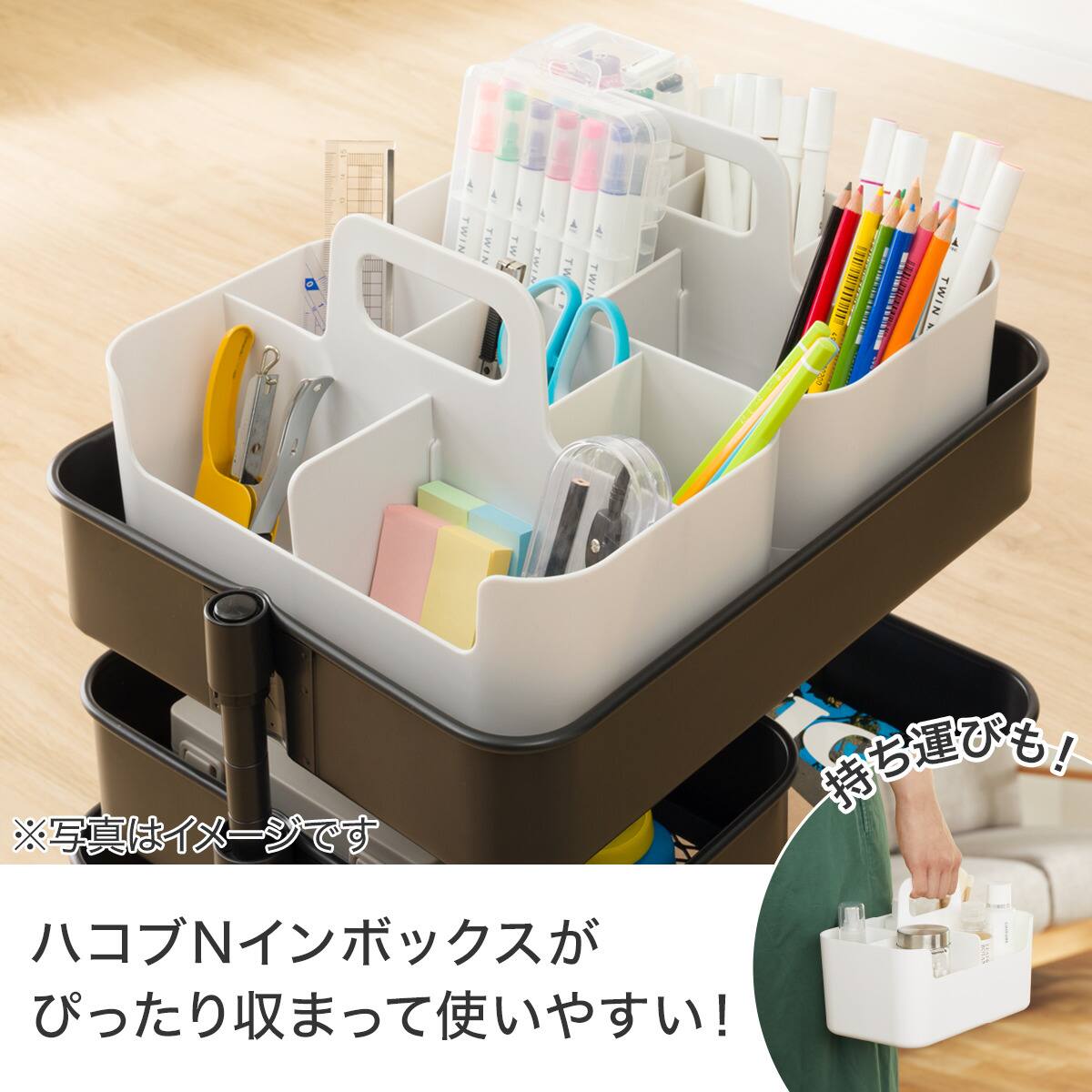 移動に便利なスチールワゴントロリコンパクト ハコブNインボックス 4点