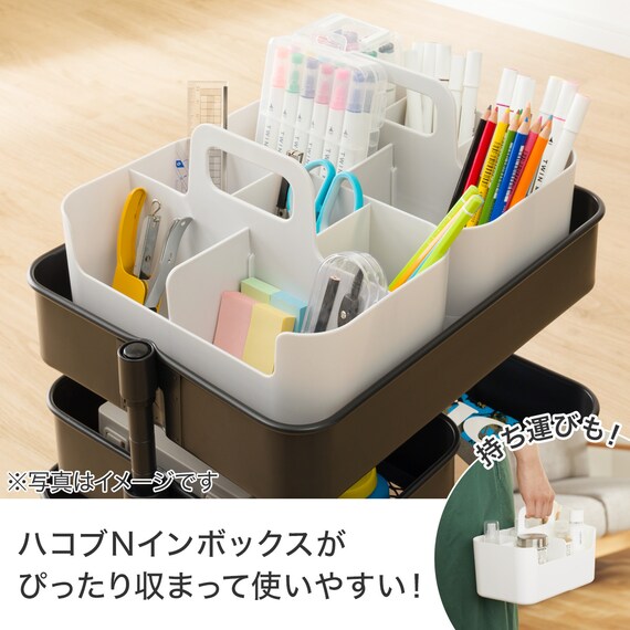 移動に便利なスチールワゴントロリコンパクト ハコブNインボックス 4点セット BK 5枚目画像