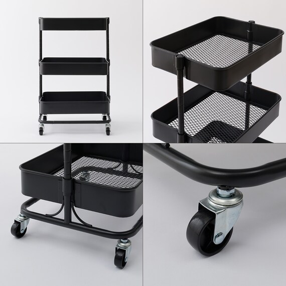 移動に便利なスチールワゴントロリコンパクト ハコブNインボックス　4点セット BK 7枚目画像