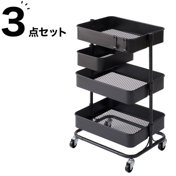 ランドリー収納】回転バスケット付き トロリコンパクト3点セット 