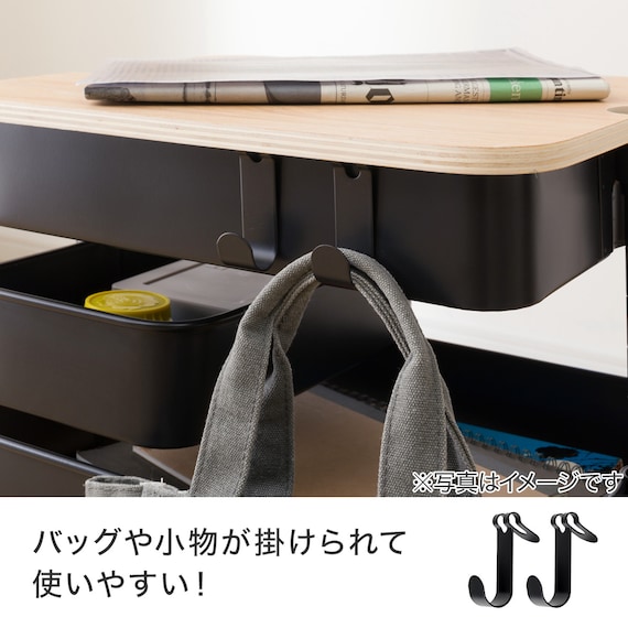 【デスク周り収納】スチールワゴントロリコンパクト 蓋トレー付き4点セットBK 10枚目画像