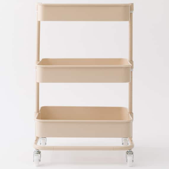 3段とも高さ調節ができるキッチンワゴン コンパクト (ベージュ)【スチールワゴン トロリ4】 7枚目画像