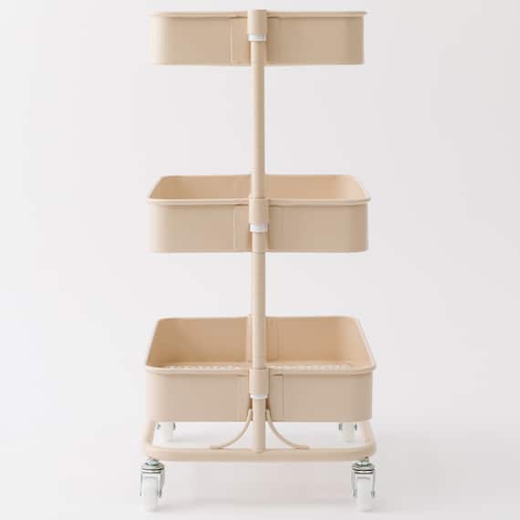 3段とも高さ調節ができるキッチンワゴン コンパクト (ベージュ)【スチールワゴン トロリ4】 8枚目画像