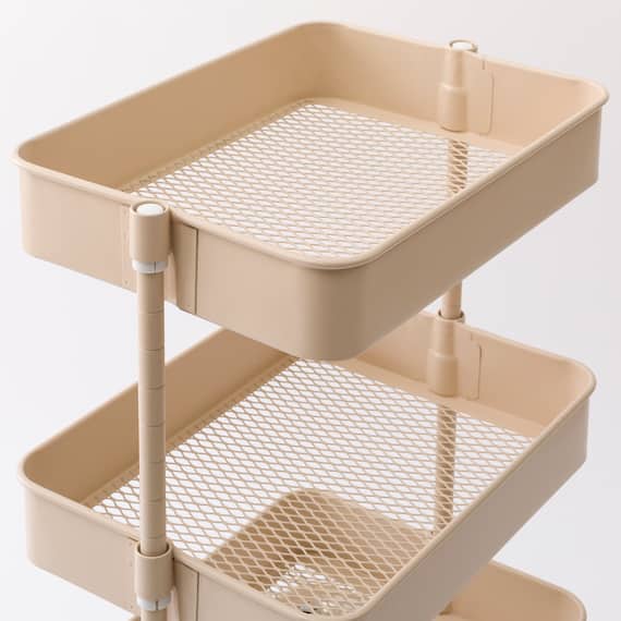 3段とも高さ調節ができるキッチンワゴン コンパクト (ベージュ)【スチールワゴン トロリ4】 9枚目画像