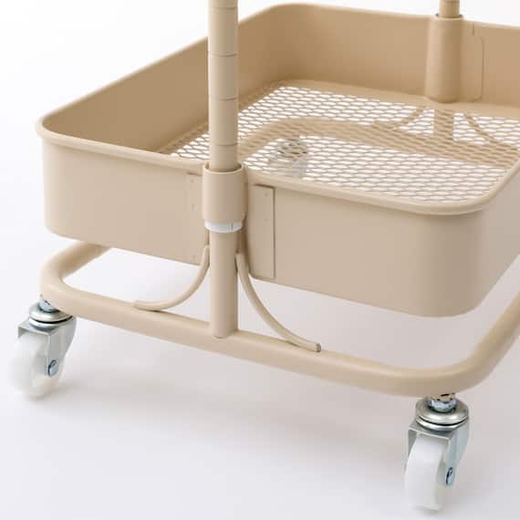 3段とも高さ調節ができるキッチンワゴン コンパクト (ベージュ)【スチールワゴン トロリ4】 11枚目画像