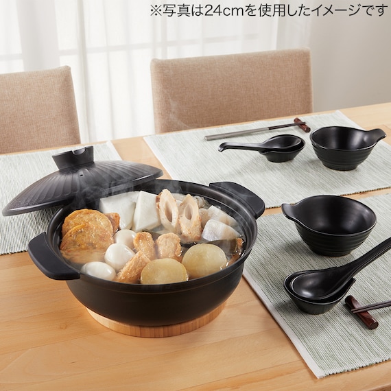 IH・ガス火 軽量土鍋風卓上鍋 27cm ブラック (KY040) 11枚目画像