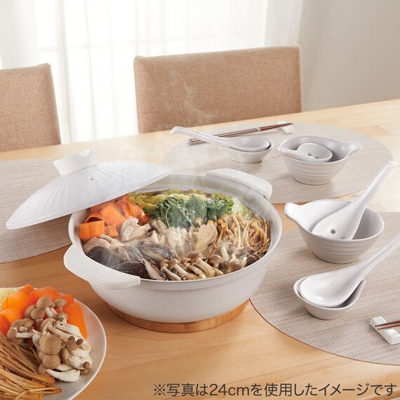 IH・ガス火 軽量土鍋風卓上鍋 27cm アイボリー (KY041) 13枚目画像