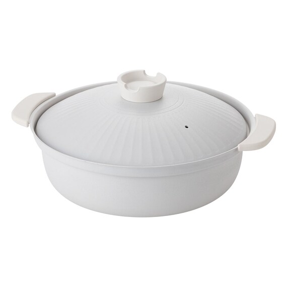 IH・ガス火 軽量土鍋風卓上鍋 27cm アイボリー (KY041) 14枚目画像