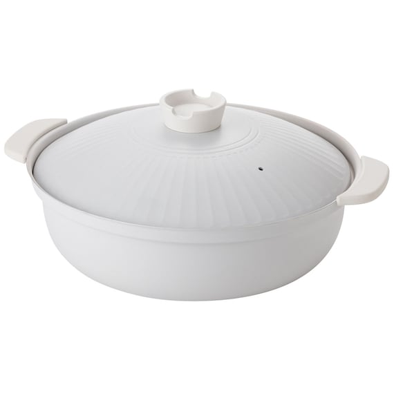 IH・ガス火 軽量土鍋風卓上鍋 30cm アイボリー (KY041) 14枚目画像