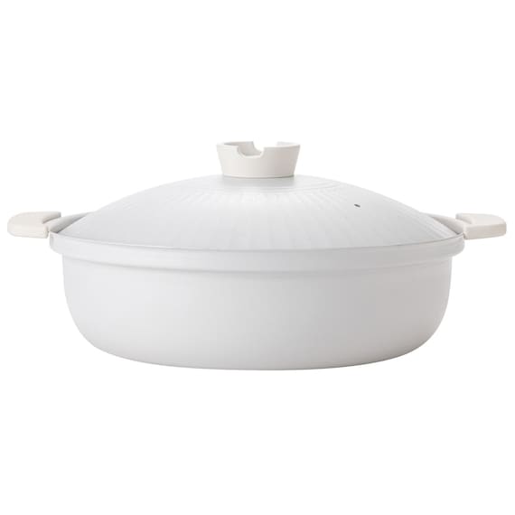 IH・ガス火 軽量土鍋風卓上鍋 30cm アイボリー (KY041) 16枚目画像