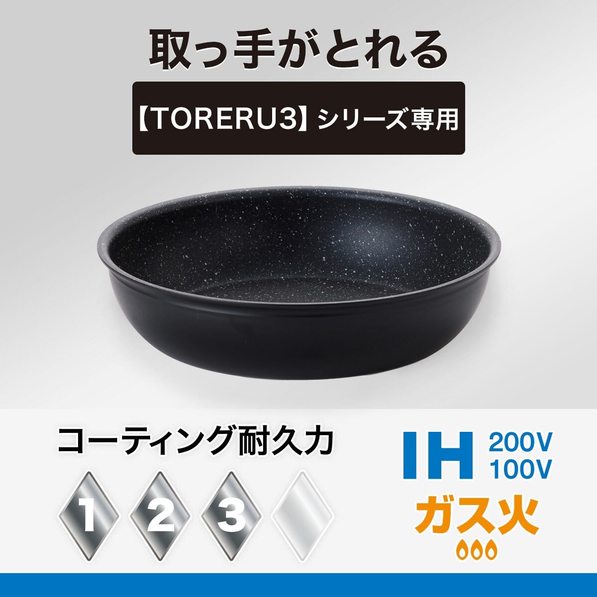 取っ手がとれる】超軽量扱いやすいフライパン 28cm (TORERU3 ブラック