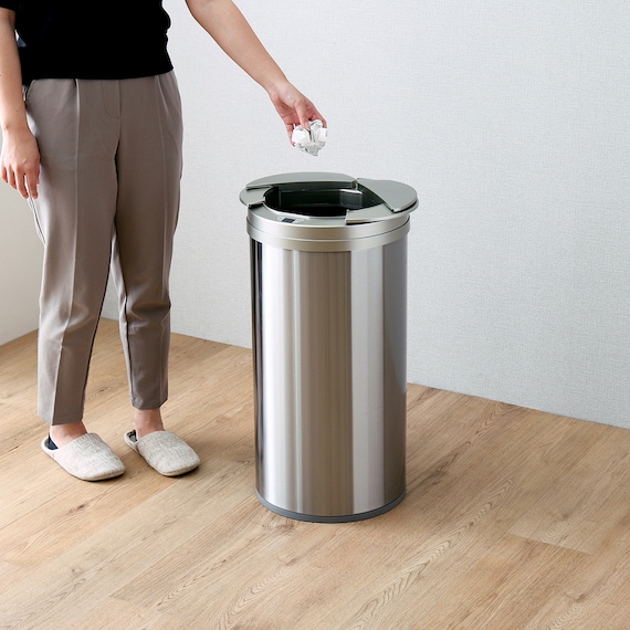 円形自動開閉ゴミ箱 49L (ステンレス製) 7枚目画像